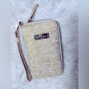 Lilly Pulitzer Sorority Card ID Wristlet Wallet Zippered Cream Gold